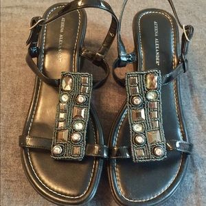 Athena Alexander black, jeweled sandal. Size 9.